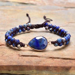 Natural Lapis Lazuli Stone Teardrop Charm Bracelet